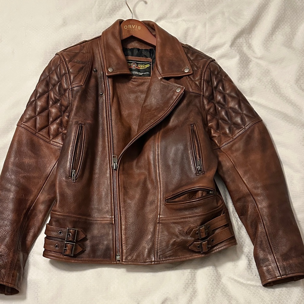 Brown Heavy Leather Cowhide Bomber Jacket